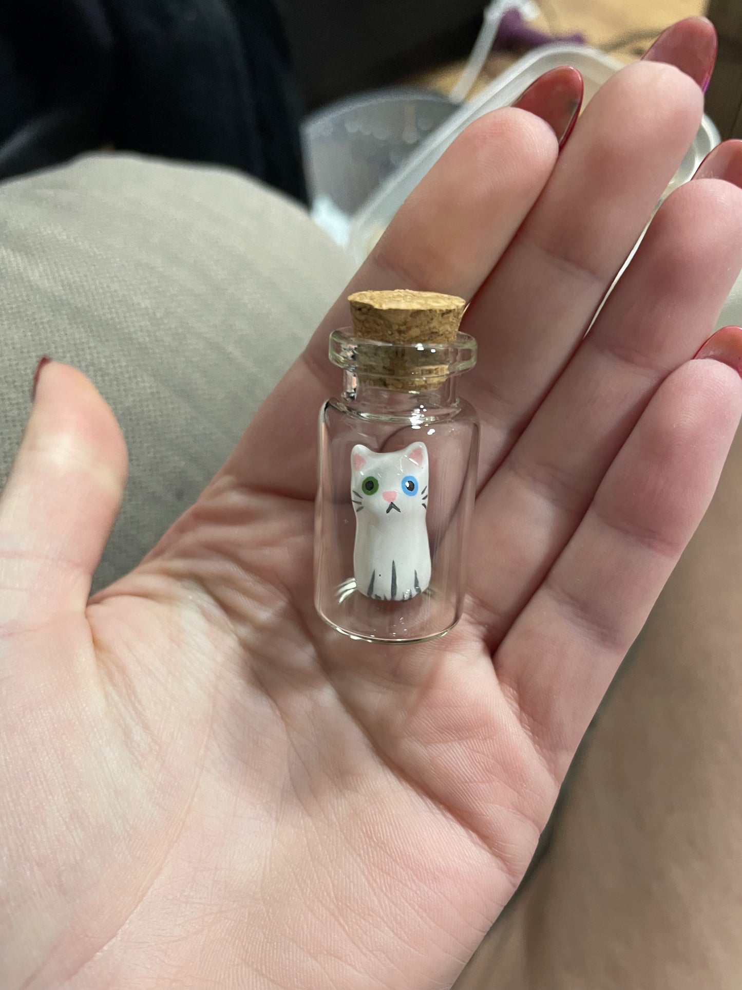 Kitten in a Bottle Tiny Handmade Clay Charm