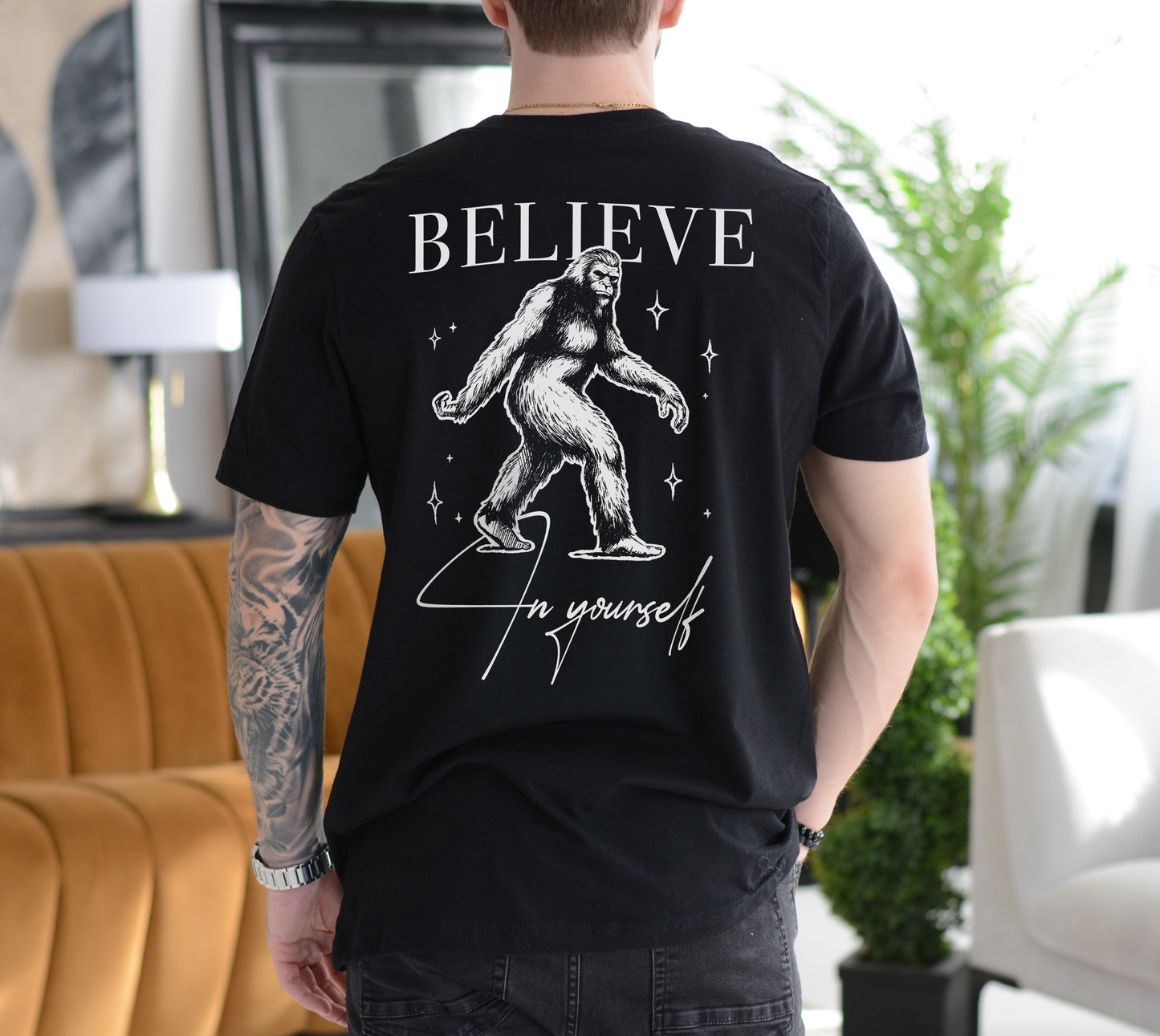 Bigfoot Crypid Back Print Tattoo Design T-shirt