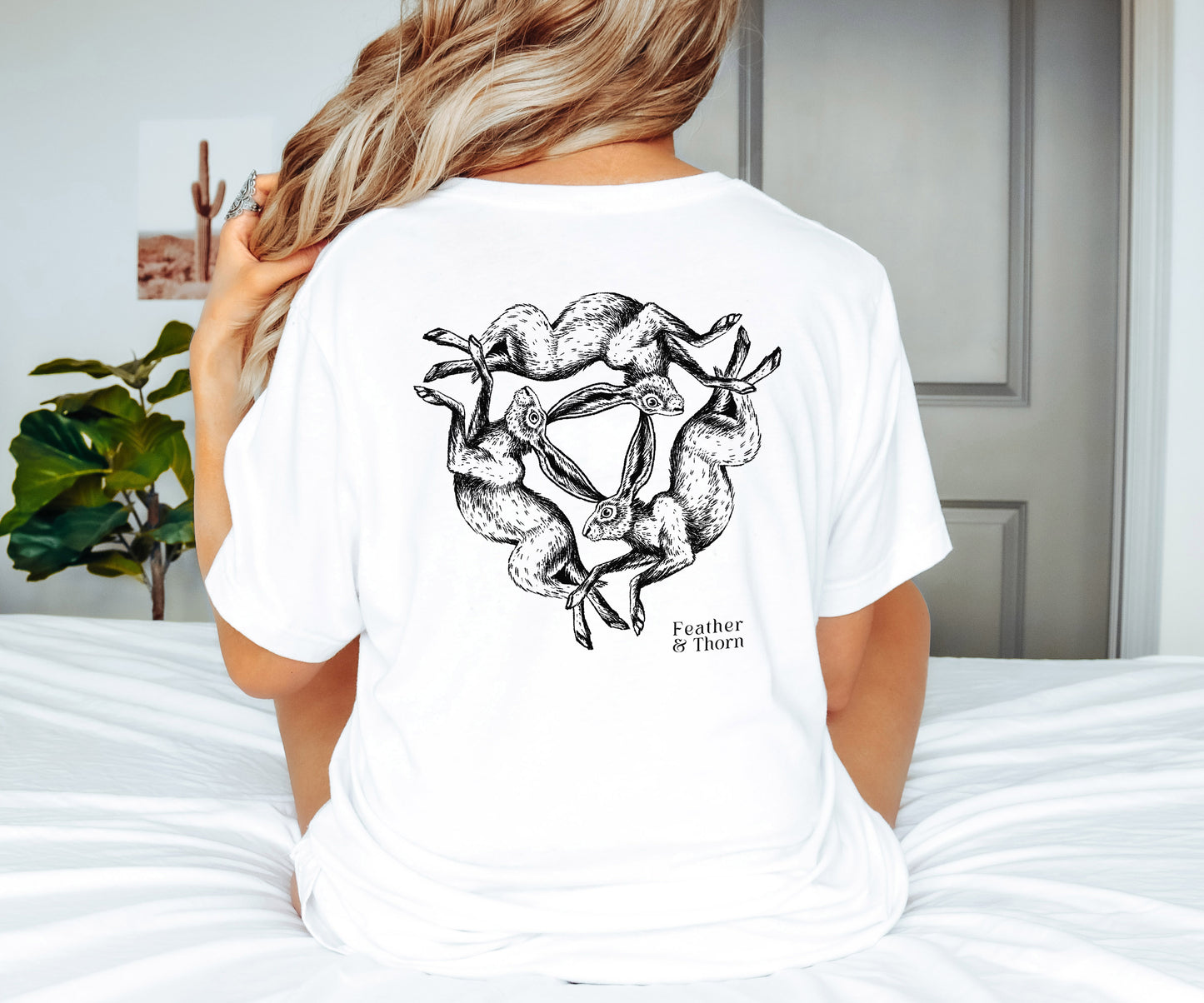 Three Hares Celtic Motif back printed Symbol Relaxed Unisex T-shirt